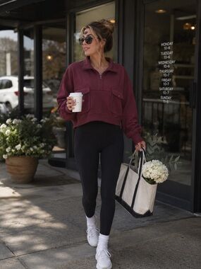 Boutique Brand Sz 2XL Maroon 1/4 Zip Sweatshirt 3/4 Sleeve Raw Hems